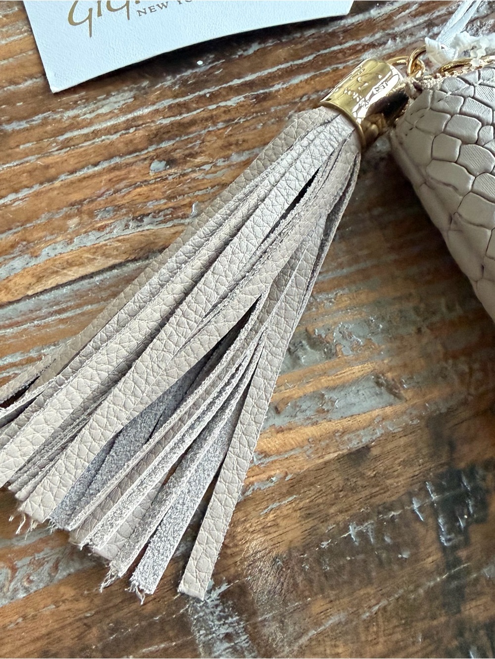 GiGi New York Light Taupe Snake-Embossed Leather Clutch with Tassel - Picture 13 of 15